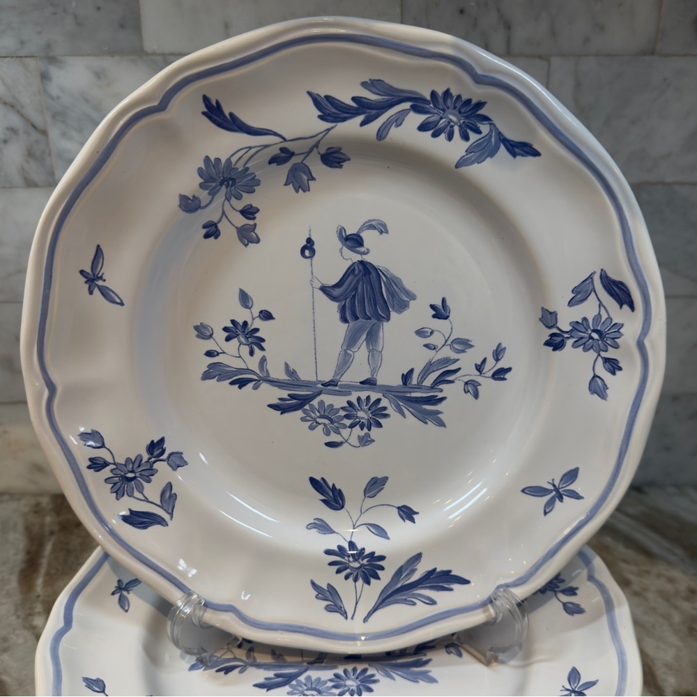Longchamp Blue Moustiers French 10 1/4" Dinner Plate Rare Vintage set of 3